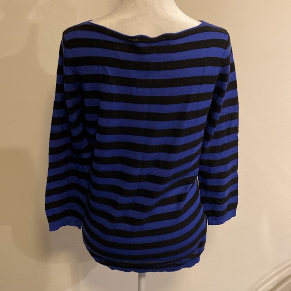 Loft blue in black stripes cotton lightweight sweater with 3/4 sleeves size M - Picture 3 of 7